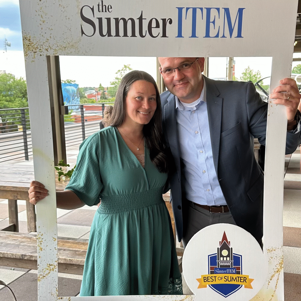 Josh and Lisa Krueger at the Best of Sumter 2024 Red Carpet Event after winning Best Web Design award.