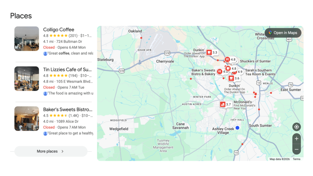 Google Business Profile map pack local search results